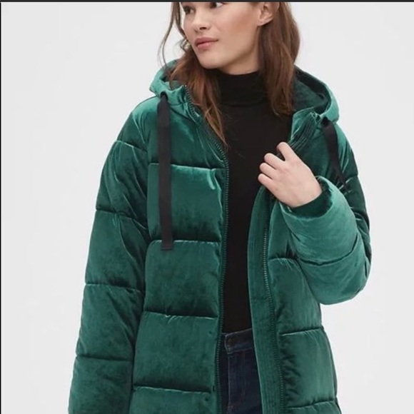 green velvet puffer jacket